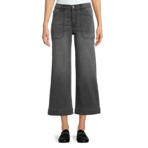 Time and Tru Women's High Rise Flared Wide Leg Crop Utility Jeans Size 10 Grey